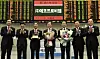 EcoPro BM officials celebrate the company's public listing in March 2019 at Korea Exchange headquarters in Yeouido, western Seoul. The cathode producer is now No. 1 on Kosdaq. [KOREA EXCHANGE]