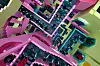 This pink stairway maze, which players walk past to get to a new game, gives ″Alice in Wonderland″ vibes. Chae explains that it follows the general theme of confusion and chaos among the players. [NETFLIX]