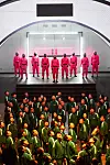 There is meaning to the main colors of the show: green and pink. Green is terrified of pink because it monitors and suppresses green. [NETFLIX]