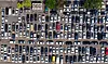 Vehicles damaged during Typhoon Hinnamnor fill a parking lot outside a sports arena in Pohang, North Gyeongsang on Wednesday. [YONHAP]