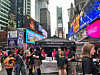 A booth for Genesis BBQ's 'One Bite to Korea' campaign held in New York's Times Square on Monday in collaboration with the Korea Tourism Organization bustles with visitors. The Korean chicken franchise handed out free samples of its flagship menu item. [GENESIS BBQ]
