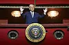 President Donald Trump stands in the presidential box as he tours the John F. Kennedy Center for the Performing Arts in Washington, on March 17. [POOL/AP/YONHAP]
