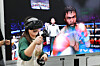 A student experiences virtual boxing with a VR simulator at the Sports Challenge Zone during the 2025 Busan Education Festival at Bexco in Haeundae District, Busan on Oct. 14.[YONHAP]