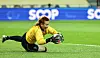 Kim Byung-ji, Korean No. 1 of the late '90s and early '00s and a decades-long proponent of the bright orange mullet, dives for a save [NEWS1]