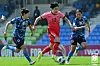 Lee Geum-min pushes through the Japanese defense during a match between Korea and Japan at the 2022 Women's Asian Cup at Shiv Chhatrapati Sports Complex in Pune, India on Thursday. [YONHAP]