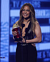 Jennifer Lopez accepts the award for best song for ″On My Way (Marry Me)″ at the MTV Movie and TV Awards on Sunday at the Barker Hangar in Santa Monica, California.  [AP/YONHAP]