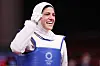 Hedaya Wahba of Egypt celebrates after defeating Paige McPherson of the United States in their bout during the Women's -67kg Bronze Medal Contest at the Tokyo 2020 Olympic Games at the Makuhari Messe convention center in Chiba, Japan, on July 26. [YONHAP]