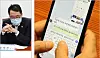 Rep. Yoon Young-chan, left, of the Democratic Party is photographed sending a text message, right, to an aide during a National Assembly session on Tuesday. [NEWS1]