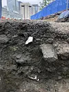 Pieces of ceramic from different Joseon periods are found in the soil of the construction site. [YIM SEUNG-HYE]