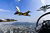 Over Seoul on Monday, the Black Eagles, an acrobatic flight team of the Korean Air Force, rehearse a flight to commemorate the fallen soldiers part of the Chosin Reservoir Campaign during the Korean War. The performance will take place at the War Memorial of Korea in Yongsan District, central Seoul, on Oct. 27. [NEWS1]