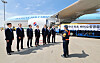 Representatives from GS Caltex, Korean Air Lines and the government attend a ceremony to commemorate the first test flight using bio-jet fuels in Korea at Incheon International Airport on Tuesday. [MINISTRY OF TRADE, INDUSTRY AND ENERGY]