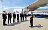 Representatives from GS Caltex, Korean Air Lines and the government attend a ceremony to commemorate the first test flight using bio-jet fuels in Korea at Incheon International Airport on Tuesday. [MINISTRY OF TRADE, INDUSTRY AND ENERGY]