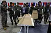 A cardboard drone is showcased at the 6th Defense Expo Korea held at Kintex in Goyang, Gyeonggi, on Sept. 25. [YONHAP]