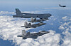 U.S. B-52H, F-22 stealth fighter and C-17 are in a drill in Korea's air defense identification zone on Tuesday. [MINISTRY OF NATIONAL DEFENSE]