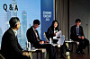 From left: Lee Jang-hyuk, business professor of Korea University; Yoon Sang-ha, head of the international macroeconomic team at the Korea Institute for International Economic Policy; Adeline-Lise Khov economic counselor at the French Embassy in Korea; Oh Suk-tae, chief Korea economist at Societe Generale during the panel discussion at the Economic Forecast 2023 forum hosted by French-Korean Chamber of Commerce and Industry (Fkcci) on Thursday in central Seoul [FKCCI]