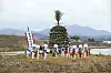 A Traditional Korean instrumental piece and dance known as pungmulnori is performed on Saturday before burning the daljip, or the moon house, in Cheongdo, North Gyeongsang. [SANGTAE KIM, COURTESY OF THE ARTIST AND JOHYUN GALLERY]