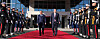 President Yoon Suk-yeol, right, walks with Vietnamese President Nguyen Xuan Phuc at a welcome ceremony at Yongsan presidential office in Seoul on Monday. [JOINT PRESS CORPS]