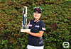 Hong Jung-min poses for a photo with the Doosan Match Play Championship trophy after winning the event at Ladena Golf Club in Chuncheon, Gangwon on May 22, 2022. [KLPGA]