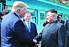 President Moon Jae-in, center, watches U.S. President Donald Trump, left, shake hands with North Korean leader Kim Jong-un on June 30, 2019, at Panmunjom at the inter-Korean border. [YONHAP]