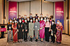 Ambassadors and their spouses of nearly 20 countries including Azerbaijan, Belgium, Georgia, Ghana, Hungary, Nicaragua, Nigeria and Mexico. The spouse of the ambassador of Azerbaijan and representative of Ambassadors Spouses Association of Seoul, Konul Teymurova, third from front right; president of Seoul International Women's Association (SIWA), Veronica Koon, fifth from right, joined by other members; and Song Hyeon-ok, sixth from front right, spouse of the Seoul mayor, celebrate the opening of the 59th SIWA & Diplomatic Community Online Bazaar at the Fairmont Ambassador Hotel in western Seoul on Tuesday. The online bazaar will be open through Nov. 21 and all proceeds will go toward supporting local Korean charities. [SIWA]