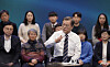 President Moon Jae-in speaks at a live town hall meeting on Nov. 19, 2019. He is scheduled to host such meeting once more to field questions from the public on his administration's Covid-19 policies. [YONHAP]