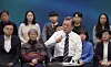President Moon Jae-in speaks at a live town hall meeting on Nov. 19, 2019. He is scheduled to host such meeting once more to field questions from the public on his administration's Covid-19 policies. [YONHAP]