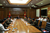 North Korean leader Kim Jong-un, center, presides over a Central Military Commission (CMC) expanded meeting on Saturday, in a photograph released by state media. [YONHAP]