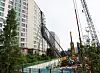 A construction drilling rig fell on a residential building in Yongin, Gyeonggi, at 10:13 p.m. on June 5, prompting an emergency evacuation but causing no injuries. The aftermath is seen in this photo taken on June 6. [YONHAP]
