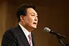 President-elect Yoon Suk-yeol at the National Assembly on Thursday. [JOINT PRESS CORPS.]
