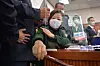 Chairwoman Jin Sun-mee of the Land, Infrastructure and Transport Committee, also a ruling Democratic Party lawmaker, is surrounded by opposition People Power Party lawmakers attempting to block the committee from passing a favorable confirmation hearing report on Land Minister-nominee Byeon Chang-heum on Monday. [YONHAP]
