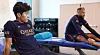 Korean midfielder Lee Kang-in, left, warms up next to Brazilian teammate Neymar during a Paris Saint-Germain training session in a still from a video released by the club on Wednesday. [NEWS1]