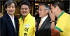 Lee Hyuk-jin, founder of Optimus Asset Management, poses with former Justice Minister Cho Kuk during his parliamentary run in 2012 (photo on left). Lee speaks to President Moon Jae-in, then a lawmaker of the Democratic Party, in his ear during a ceremony paying tribute to former President Roh Moo-hyun in 2012 (photo on right). [LEE HYUK-JIN'S BLOG, KIM AN-SOOK BLOG]