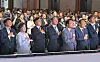 A group of 100 lawmakers and 350 business figures, including People Power Party floor leader Choo Kyung-ho, SK Group chairman and head of the Korea Chamber of Commerce and Industry Chey Tae-won, center, Democratic Party floor leader Park Chan-dae, third left, and Rebuilding Korea Party leader Cho Kuk, far right, attend a welcoming reception for the 22nd National Assembly hosted by the Korea Chamber of Commerce and Industry in Yeouido, western Seoul, on Monday. [JOINT PRESS CORPS]