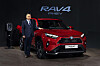 Konyama Manabu, CEO of Toyota Motor Korea, poses with RAV4 plug-in hybrid at a press conference held in southern Seoul on Tuesday. [TOYOTA MOTOR]