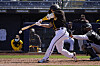 San Diego Padres' Kim Ha-seong singles in the fourth inning of the team's spring training game against the Chicago White Sox on Tuesday in Peoria, Arizona. [AP/YONHAP]