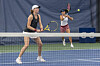 Jang Su-jeong, right, plays the women's doubles semifinals alongside Czech tennis player Michaela Bayerlova at the Tevlin Women's Challenger in Toronto. The pair went on to win the doubles' title on Saturday. [YONHAP]