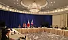 The foreign ministers of Korea, the United States and Japan meet in New York on Wednesday to discuss trilateral cooperation on regional security including denuclearization of North Korea and other issues including climate change and supply chains. U.S. Secretary of State Antony Blinken and his delegation are seated at the center, with the Korean delegation led by Foreign Minister Chung Eui-yong and the Japanese delegation led by Foreign Minister Toshimitsu Motegi seated opposite from each other. [YONHAP]