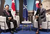 President Yoon Suk-yeol, left, with Canadian Prime Minister Justin Trudeau during their meeting in Madrid on Thursday. [YONHAP]