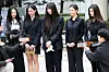 Members of girl group NewJeans speak to reporters after attending the first hearing at the Seoul Central District Court in Seocho District, southern Seoul, on March 7, 2025, related to an injunction filed by ADOR seeking to maintain its status as the group’s management agency. [NEWS1]