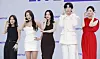 From left, singers Sunye, Soyou, actors Han Ye-seul, Ahn Jae-hyeon and announcer Kim So-young pose for a photo during a press conference for CJ OnStyle's new mobile live-streaming commerce show held in Seocho District, southern Seoul, on Aug. 22. [NEWS1]