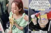 Singer Sandara Park eating a banana, left, and a Instagram story photo of her ice vanilla latte [SCREEN CAPTURE]