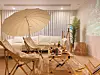With a few foldable chairs, a table and beam projector, the camping atmosphere is complete. [CHO SU-JEONG]