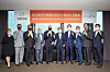 From fourth from left: Mohegan CEO Ray Pineault, Mohegan Chairman James Gessner and Hanwha Engineering & Construction Vice Chairman Choi Kwang-ho pose for a photo on Wednesday to discuss progress in construction of Inspire Entertainment Resort. [HANWHA ENGINEERING & CONSTRUCTION]