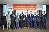 From fourth from left: Mohegan CEO Ray Pineault, Mohegan Chairman James Gessner and Hanwha Engineering & Construction Vice Chairman Choi Kwang-ho pose for a photo on Wednesday to discuss progress in construction of Inspire Entertainment Resort. [HANWHA ENGINEERING & CONSTRUCTION]