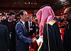 Korean Prime Minister Han Duck-soo, left, shakes hands with a Saudi official after the fifth and final presentation for Busan’s bid to host the 2030 World Expo at the 173rd general assembly of the Bureau International des Expositions (BIE) at the Palais des Congres in Paris on Tuesday. The presentation came ahead of the BIE secret ballot, through which Saudi Arabia's Riyadh was chosen to host the 2030 World Expo, beating out the Korean port city Busan and Italy’s Rome. [YONHAP]