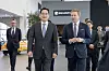 Samsung Electronics Executive Chairman Lee Jae-yong, left, speaks with BMW CEO Oliver Zipse at BMW’s driving center in Yeongjong Island, Incheon, on Dec. 17. [SAMSUNG ELECTRONICS]
