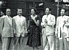 This photo shows American scholar Ellen P. Conant, center, and Korean artists visiting the World House Gallery in New York in 1957 to decide which artworks to feature in a contemporary Korean art exhibition. It is part of the exhibition ″Homebound Journey: Non-Korean Researchers' Study of Korean Arts.″ [KIMDALJIN ART ARCHIVES AND MUSEUM]