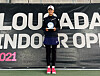 Ku Yeon-woo celebrates winning the women's single trophy at the International Tennis Federation (ITF) Lousada Indoor Open at Lousada, Portugal on Sunday. [SPORTIZEN/YONHAP]