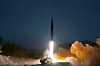 A photo released by the North's state-run Rodong Sinmun, which shows the launch of what the country called a 'hypersonic missile' on Jan. 11. [NEWS1]