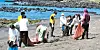 SaveJejuBada Youth club members at Korea International School of Jeju (KISJ) pick up litter at a beach on Jeju Island on April 11. [SJB YOUTH]